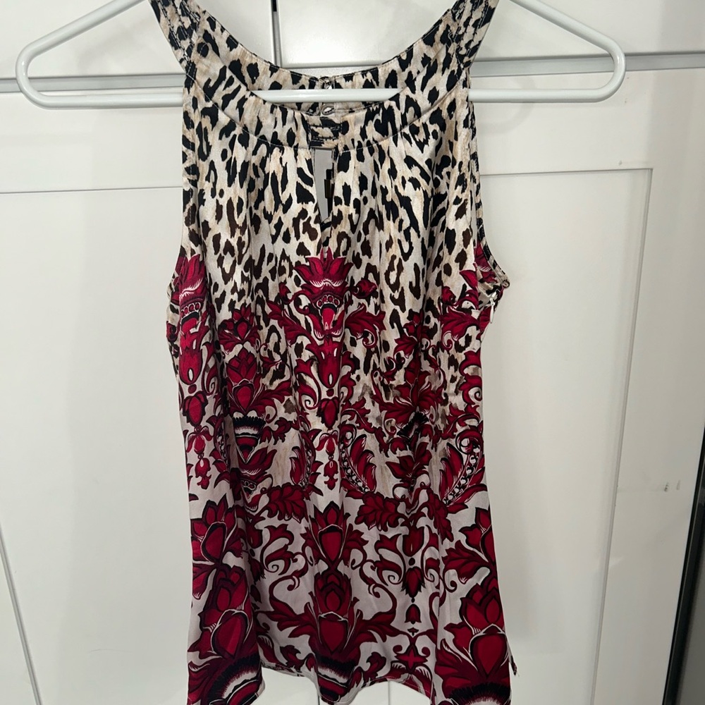 White House Black Market Leopard and Red Floral Women's Top
